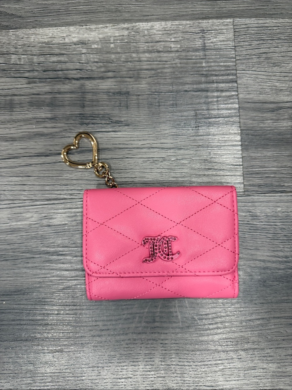 Juicy Couture Pink Quilted Card Wallet with Heart Keychain